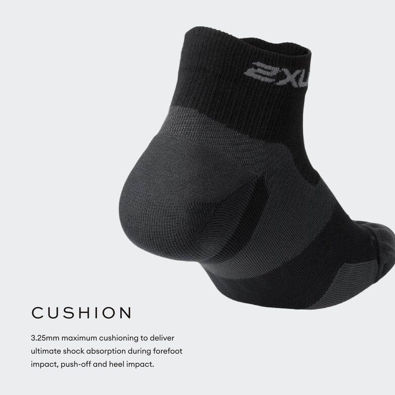 2XU Unisex Vectr Cushion 1/4 Compression Crew Socks - Sports Performance Socks - Black/Titanium - Size Medium (Men's Size 6-8.5, Women's Size 7.5-9.5 - Image 5